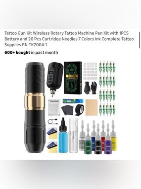 Amazon Black and Gold Wireless Rotary Tattoo Machine Kit